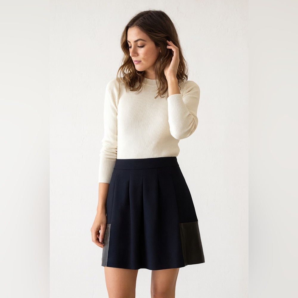 Vince Black Wool and‎ Leather Skirt Sz. 0
